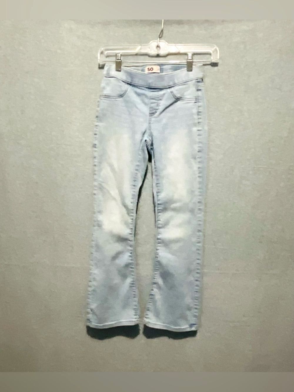 SO Girls Size 10 Light Wash Bootcut Jeggings Pull-On Adjustable Waist School